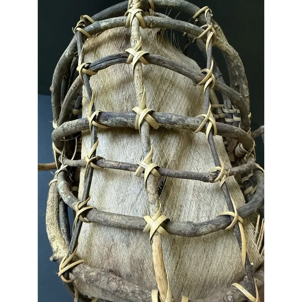 Vtg. Native American Twig Palm Husk Gods Eye Basket Folk Art Handcrafted Rustic